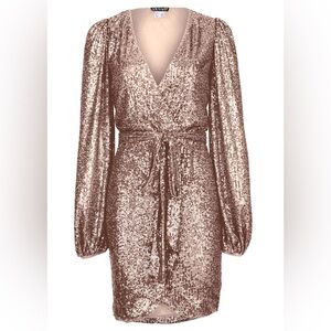 Belted Sequin Wrap Dress